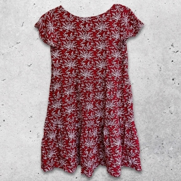 Hayden Los Angeles Mini Dress Floral Print Short Sleeve Tiered Skirt Red Medium‎ - Picture 2 of 9